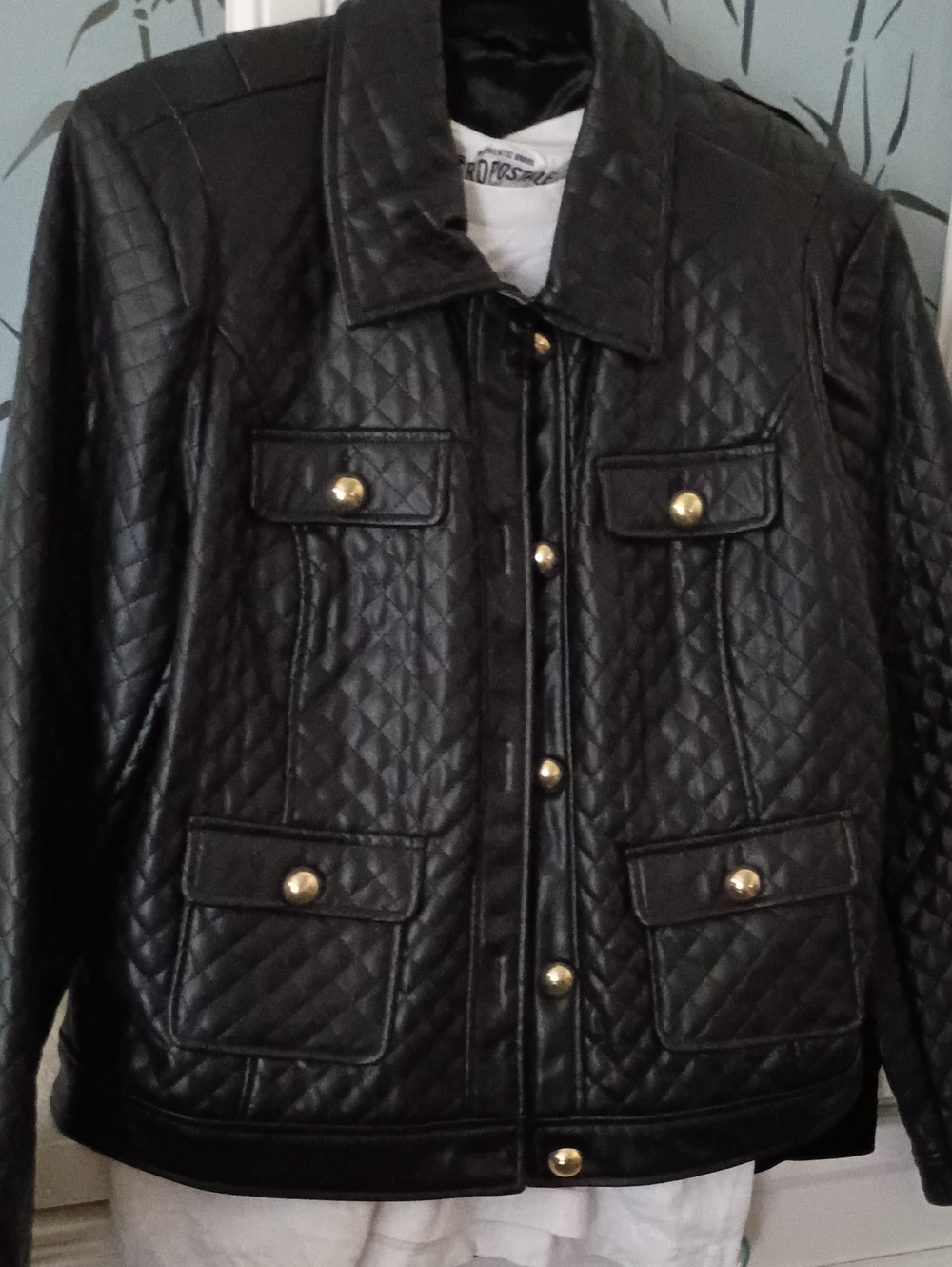 G By Giuliana Black Label Quilted Black Bomber Jacket with Gold Buttons
